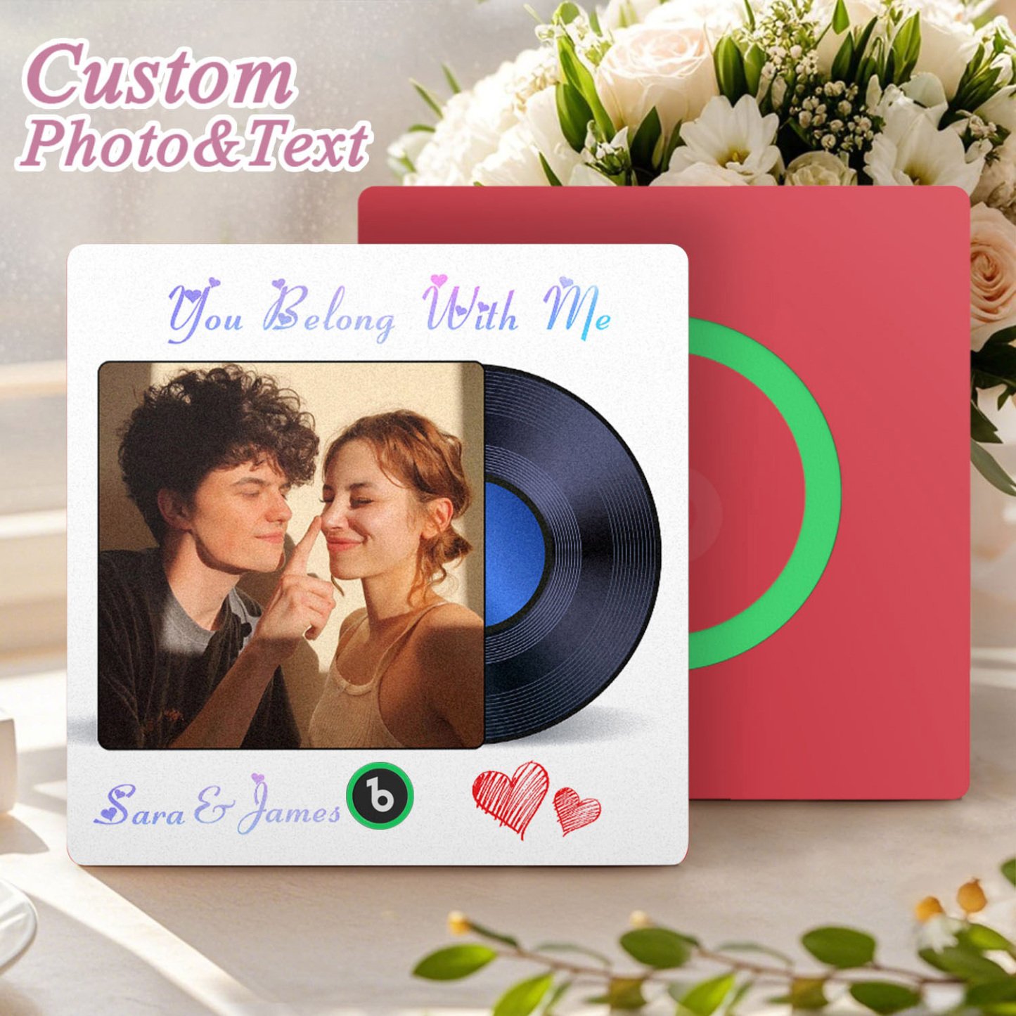 Custom Photo and Text Music Fridge Magnet Frame Music Wall Photo Sticker Music Disc Style Anniversary Gift - CustWitUK