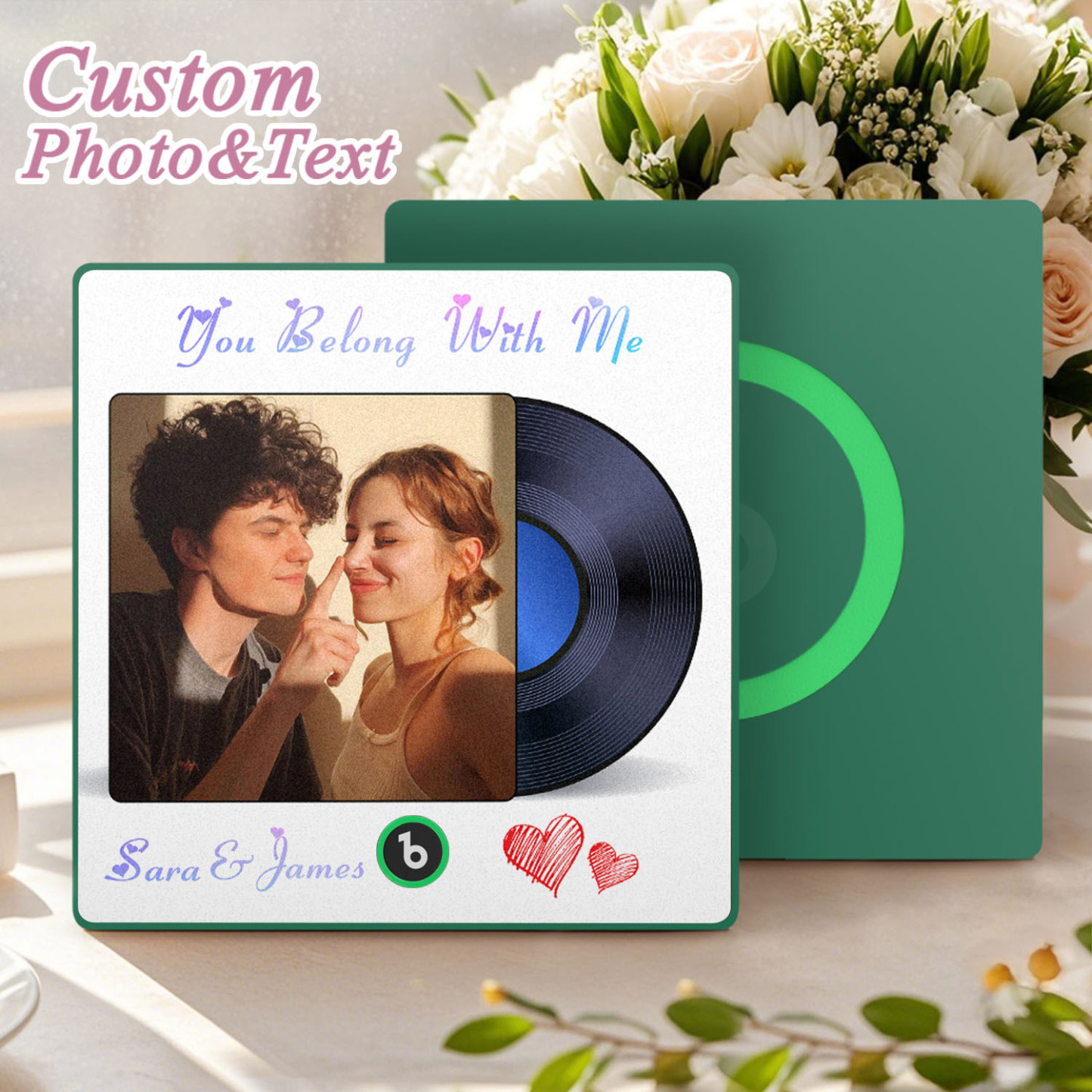 Custom Photo and Text Music Fridge Magnet Frame Music Wall Photo Sticker Music Disc Style Anniversary Gift - CustWitUK