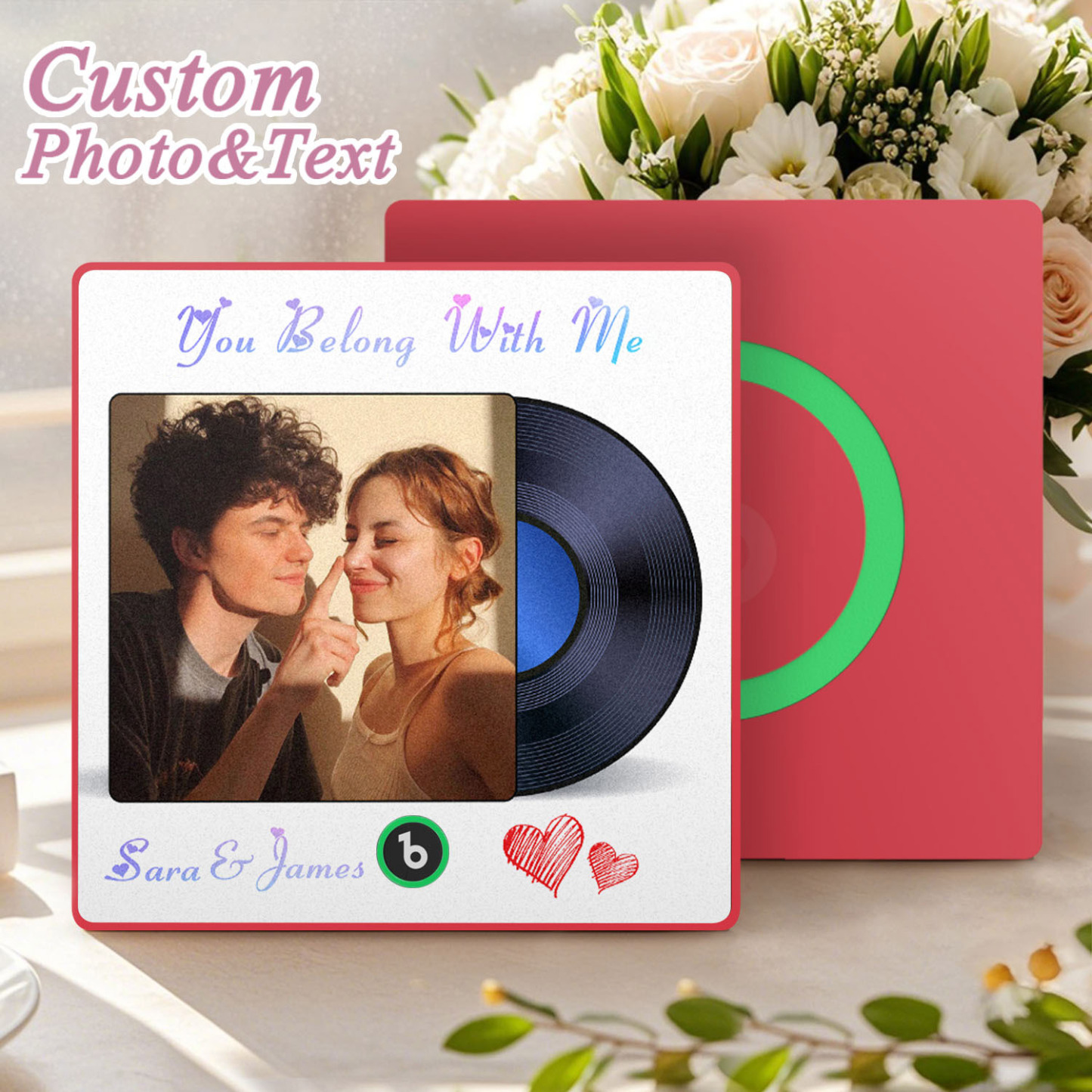 Custom Photo and Text Music Fridge Magnet Frame Music Wall Photo Sticker Music Disc Style Anniversary Gift - CustWitUK