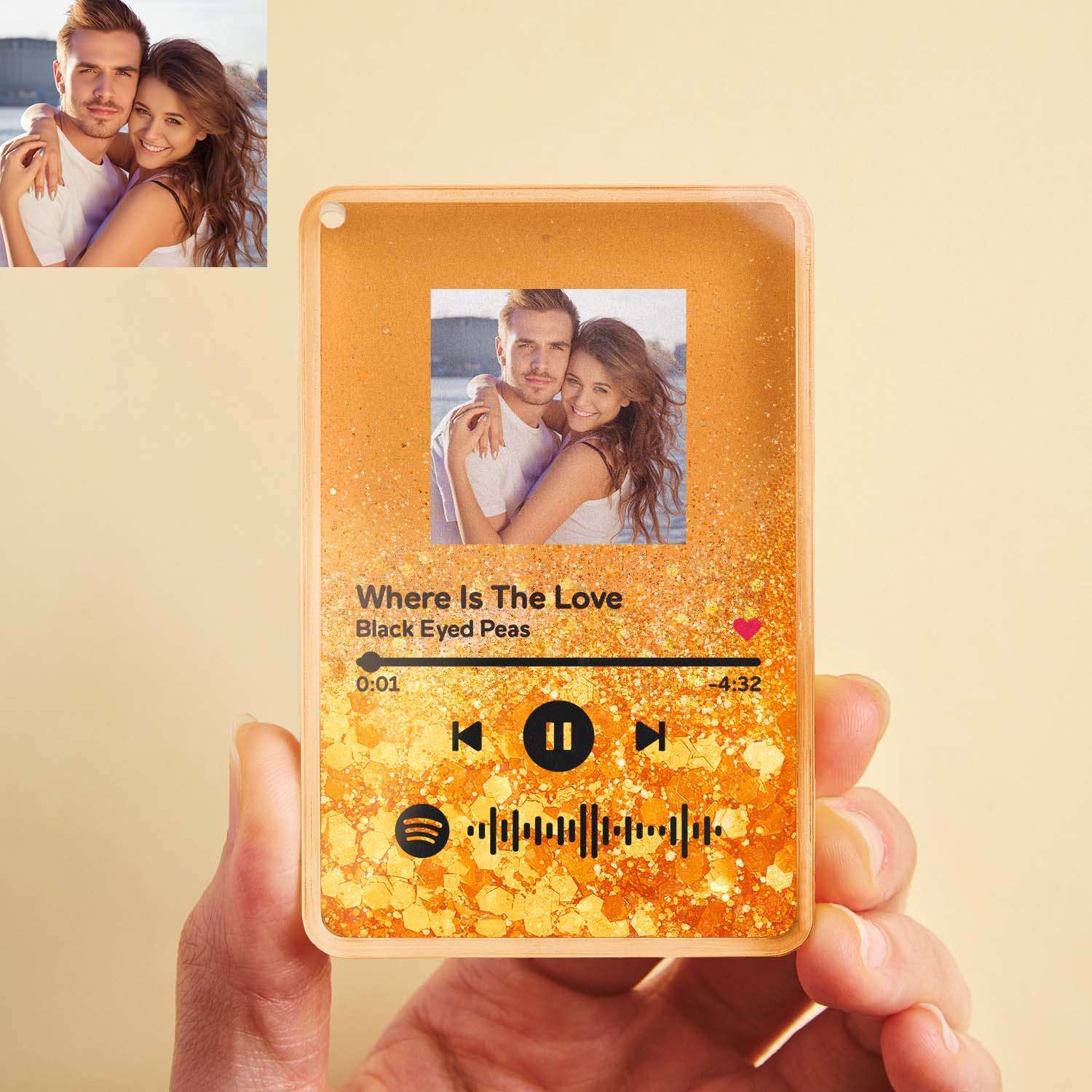 Custom Photo and Spotify Music Glitter Acrylic Fridge Magnet Couple Personalized Gift - CustWitUK