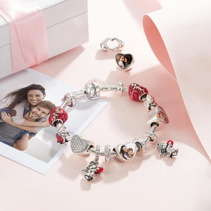 Custom Engraved Heart Photo Charm Projection Charm Bracelet Jewelry Gift For Couples Christmas Gifts
