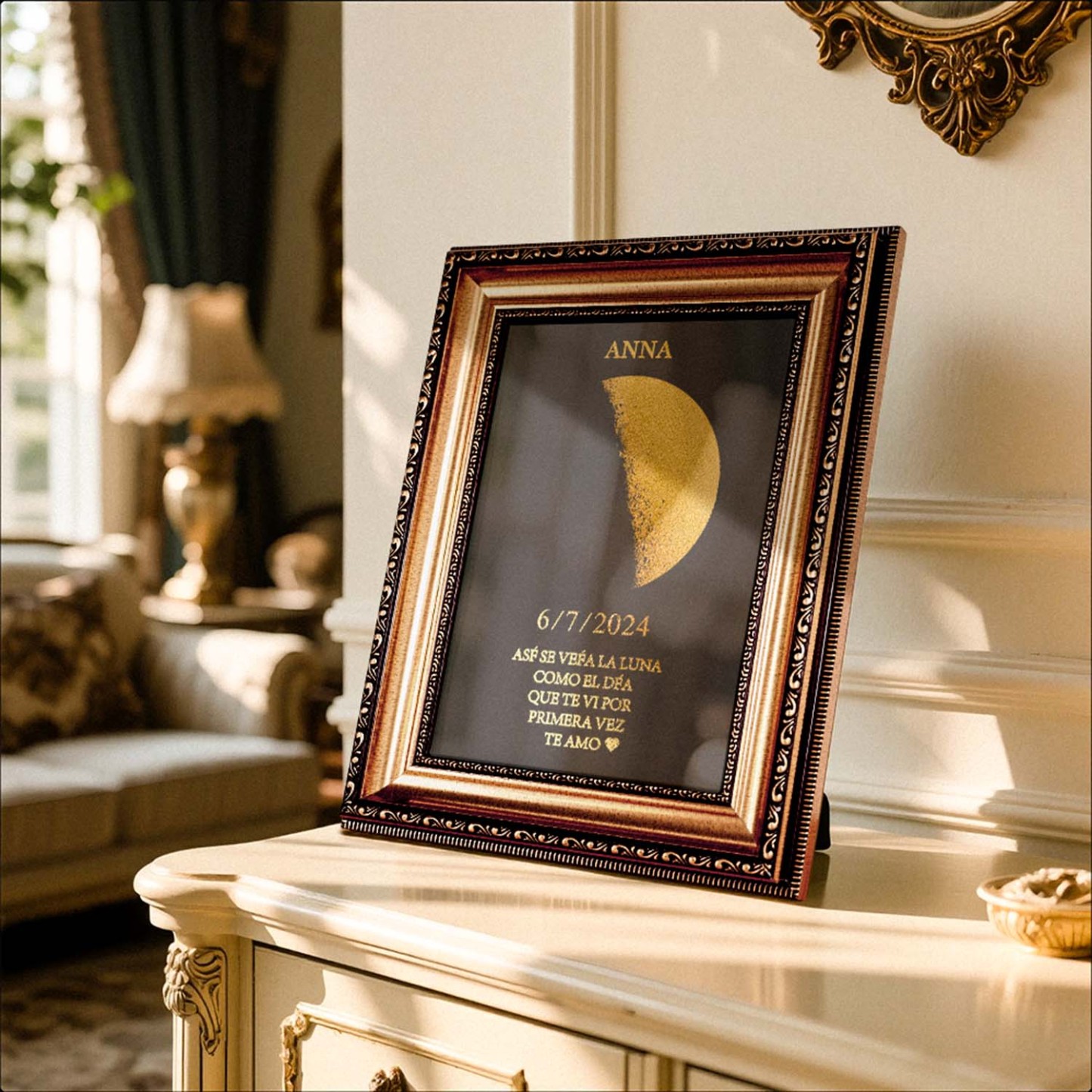 Marco De Madera Personalizado Con Fase Lunar Con Nombre Y Texto Personalizados. Regalo Para Ella.