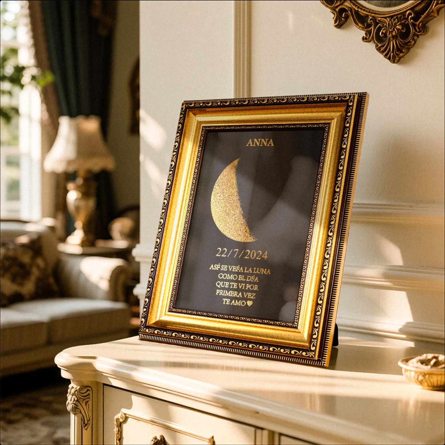 Marco De Madera Personalizado Con Fase Lunar Con Nombre Y Texto Personalizados. Regalo Para Ella.