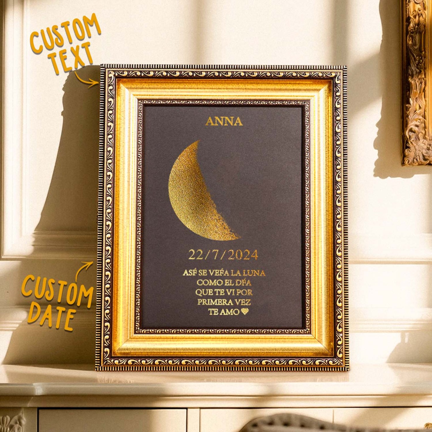 Marco De Madera Personalizado Con Fase Lunar Con Nombre Y Texto Personalizados. Regalo Para Ella.