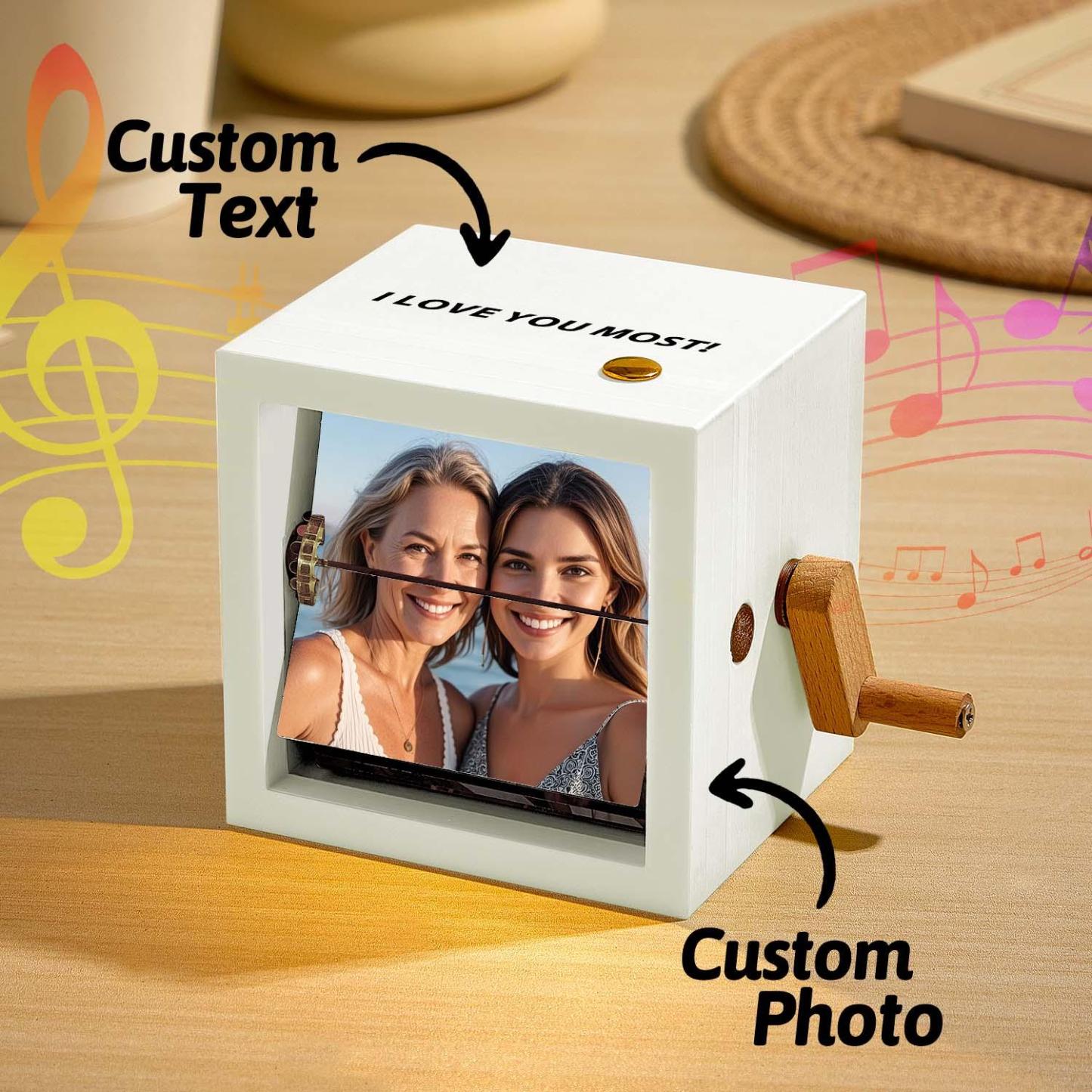 Álbum De Fotos Personalizado Con Marco Animado, Mecanismo De Manivela Manual, Caja Con Luz, Nogal Negro, Ideal Para Regalos De Navidad. - CustWitES