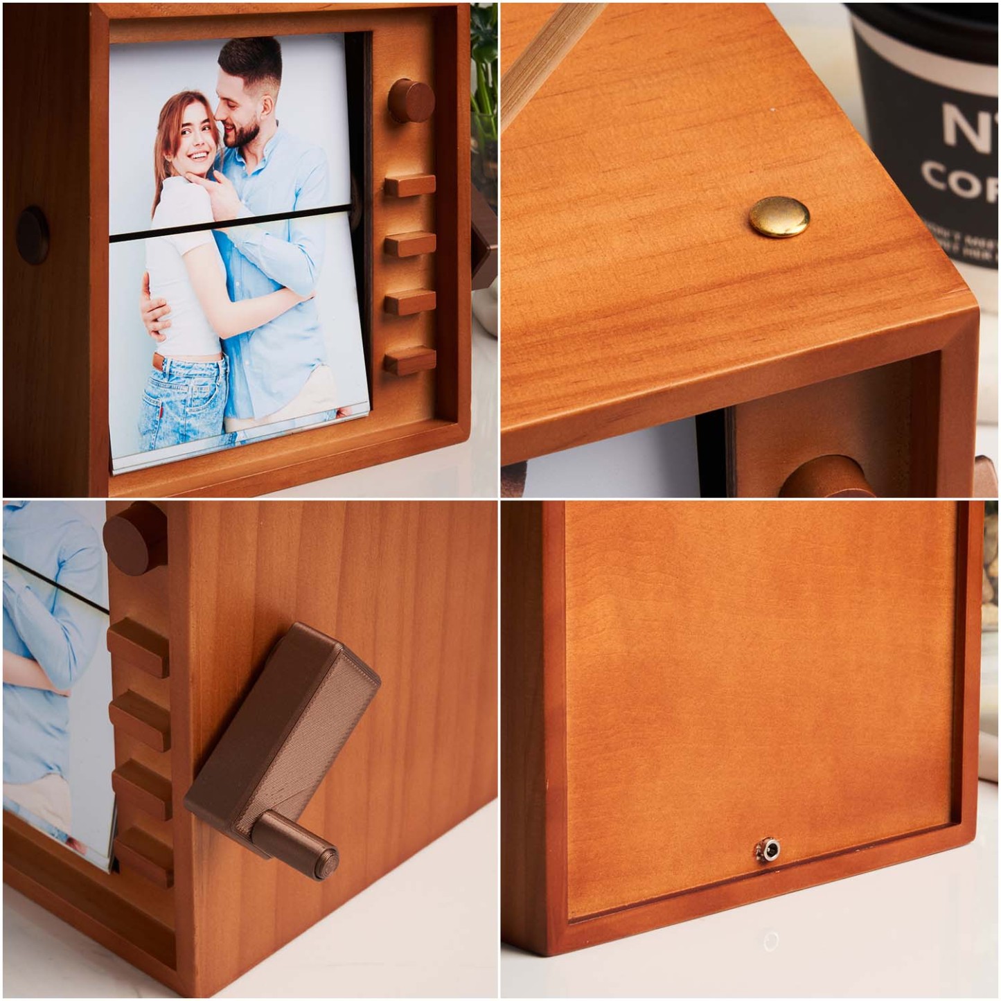 Marco De Fotos Personalizado (tamaño Grande De 16 X 16 Cm), Máquina De Animación De Televisión Vertical, Caja Mecánica Con Manivela, Álbum De Fotos Con Luz, Regalos De Navidad - CustWitES