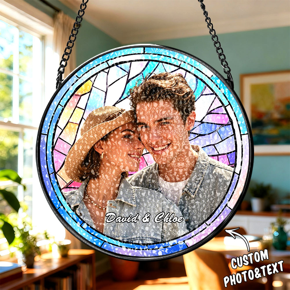 Atrapasueños De Vitral Con Retrato Familiar Personalizado, Adorno Conmemorativo Con Foto Personalizada Para Colgar En La Ventana, Regalo De Recuerdo O Condolencias Para Mamá, Abuela O Familia. - CustWitES