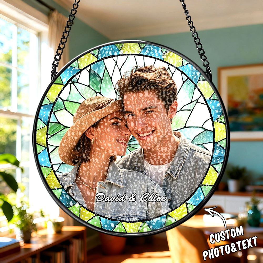 Atrapasueños De Vitral Con Retrato Familiar Personalizado, Adorno Conmemorativo Con Foto Personalizada Para Colgar En La Ventana, Regalo De Recuerdo O Condolencias Para Mamá, Abuela O Familia. - CustWitES