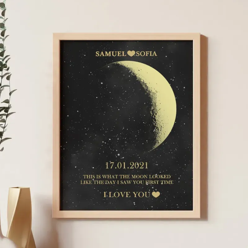 Regalos Personalizados Con Marco De Impresión Dorada De Fase Lunar Para Cumpleaños Y Aniversario