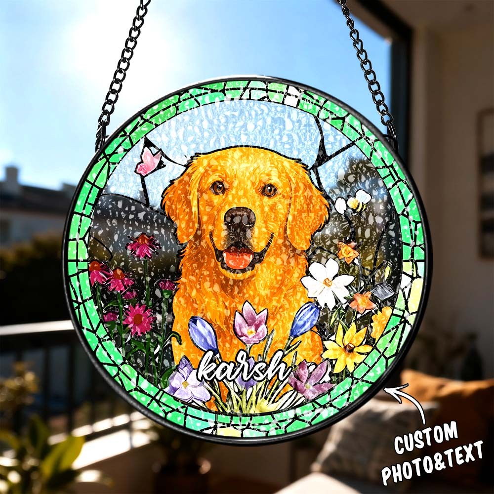 Atrapasueños Con Retrato De Perro Personalizado, Atrapasueños Con Retrato De Mascota Personalizado, Vitral Para Perro, Regalo Conmemorativo Para Perro, Regalo Conmemorativo Para Mascota - CustWitES