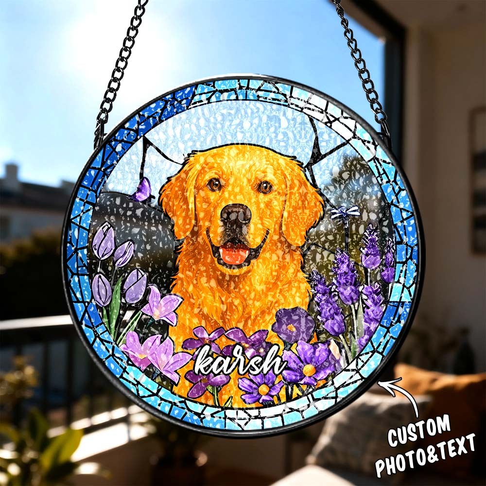 Atrapasueños Con Retrato De Perro Personalizado, Atrapasueños Con Retrato De Mascota Personalizado, Vitral Para Perro, Regalo Conmemorativo Para Perro, Regalo Conmemorativo Para Mascota - CustWitES