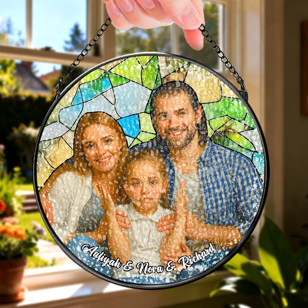 Atrapasueños Colgante Con Foto Personalizada, Retrato Familiar Personalizado, Vitral, Regalo Para La Familia - CustWitES