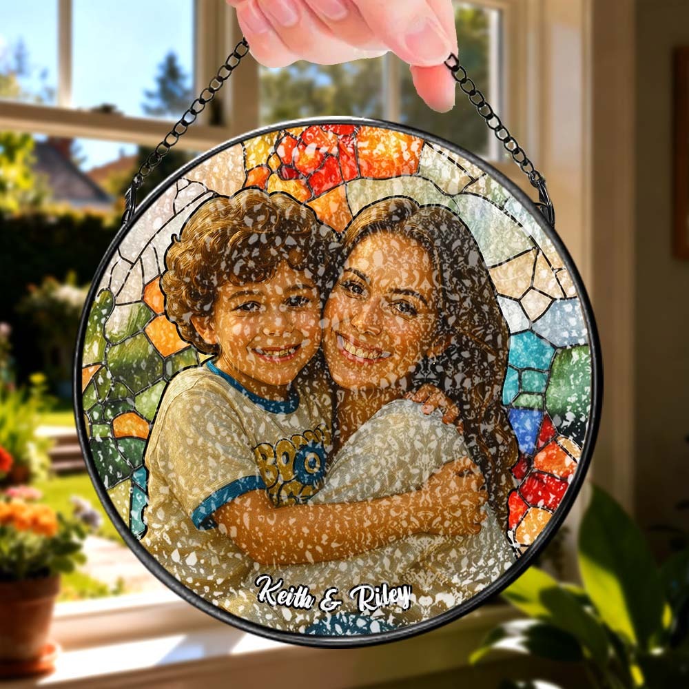 Atrapasueños Colgante Con Foto Personalizada, Retrato Familiar Personalizado, Vitral, Regalo Para La Familia - CustWitES
