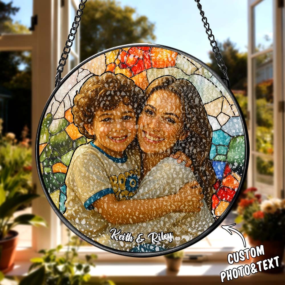 Atrapasueños Colgante Con Foto Personalizada, Retrato Familiar Personalizado, Vitral, Regalo Para La Familia - CustWitES