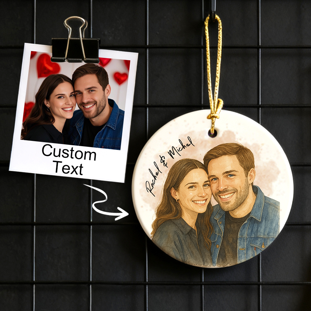 Adorno Personalizado en Acuarela – Foto y Nombres, Regalo Romántico para Tu Pareja