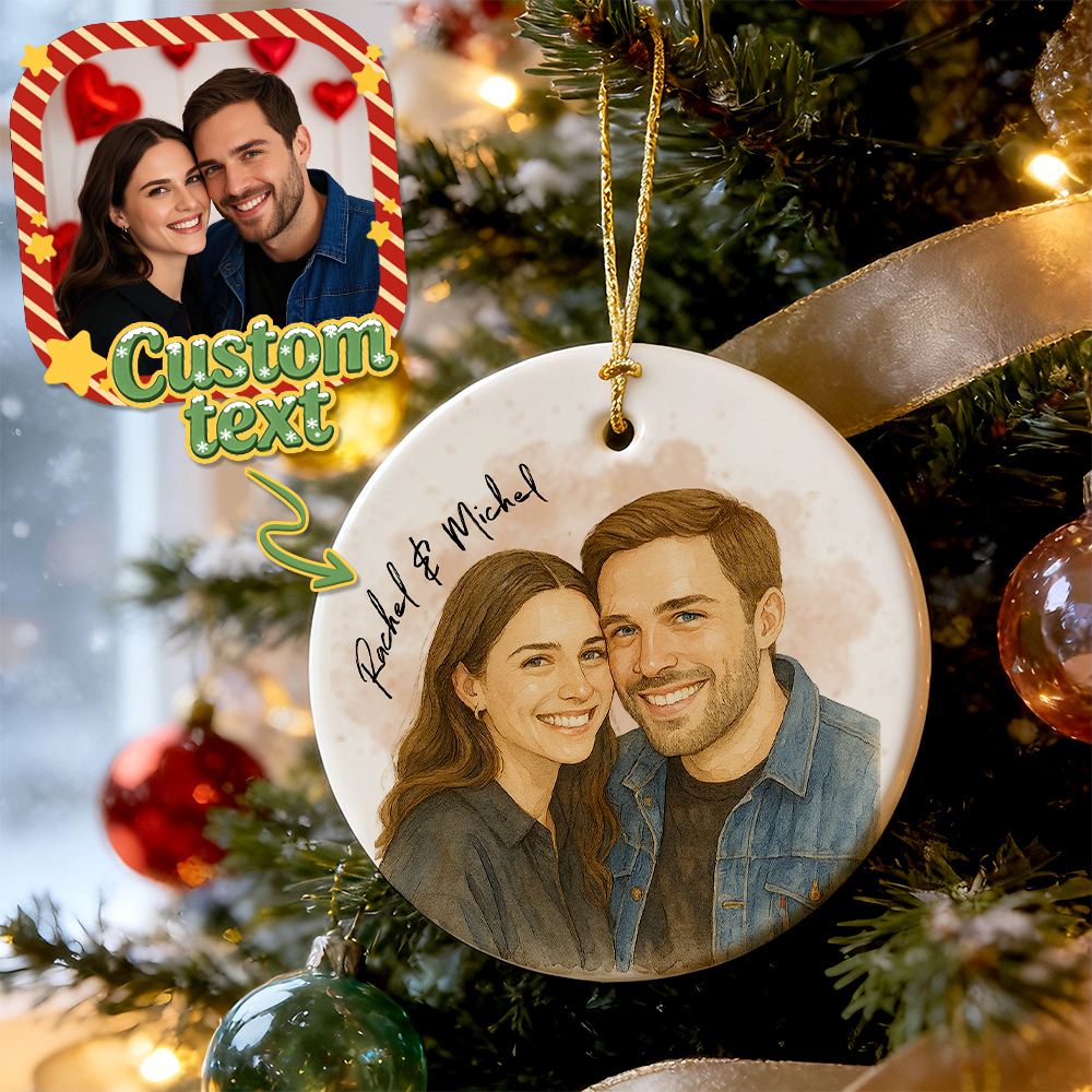 Adorno Personalizado en Acuarela – Foto y Nombres, Regalo Romántico para Tu Pareja