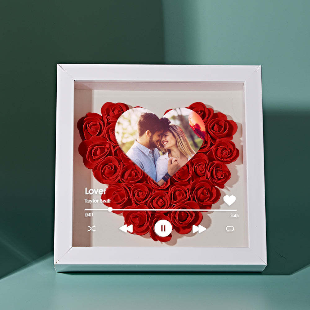 Custom Heart Flower Shadow Box with Photo Romantic Gifts for Lover - CustWitUK