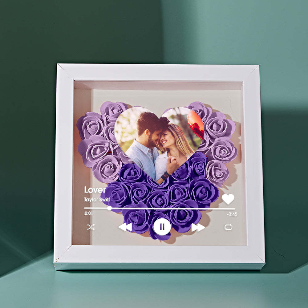 Custom Heart Flower Shadow Box with Photo Romantic Gifts for Lover - CustWitUK