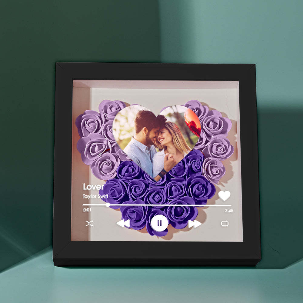 Custom Heart Flower Shadow Box with Photo Romantic Gifts for Lover - CustWitUK