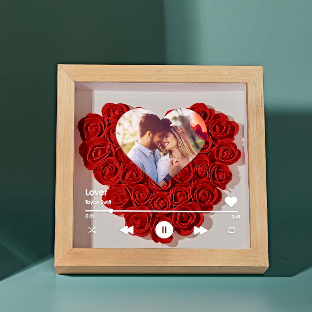 Custom Heart Flower Shadow Box with Photo Romantic Gifts for Lover - CustWitUK