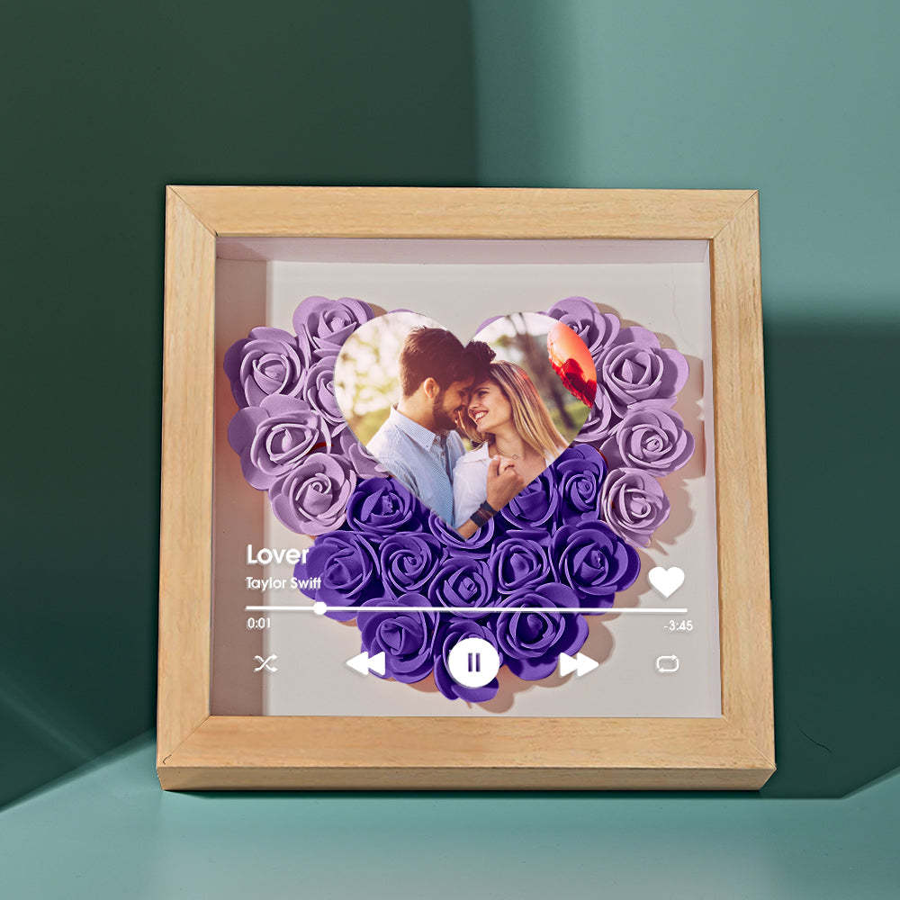 Custom Heart Flower Shadow Box with Photo Romantic Gifts for Lover - CustWitUK