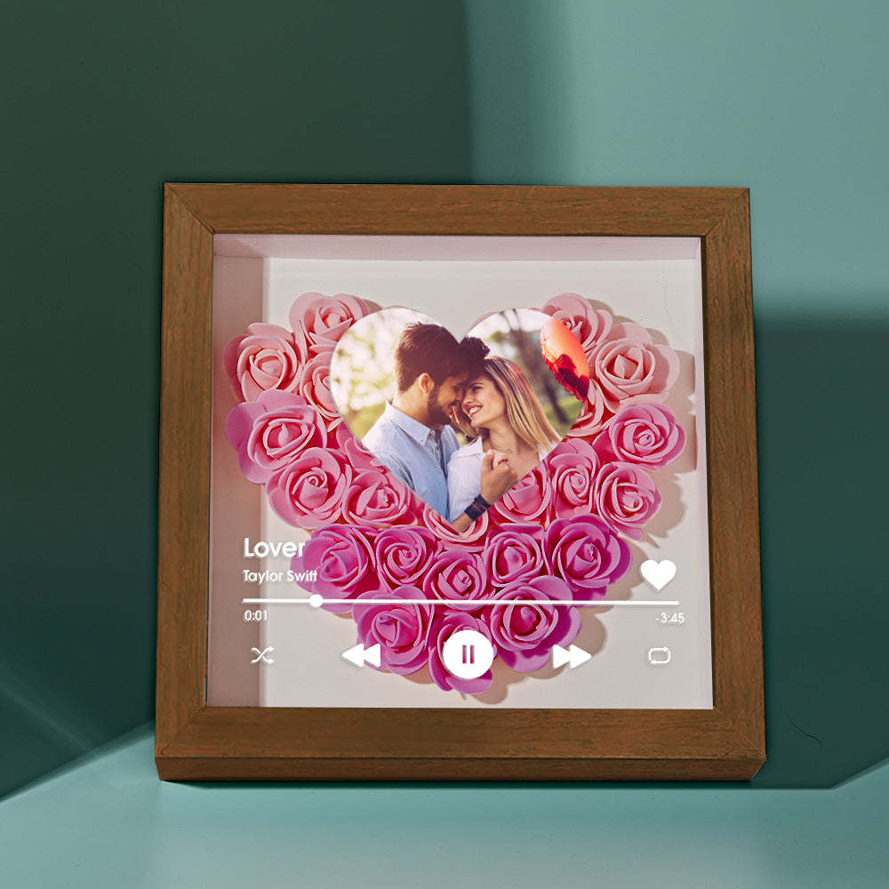 Custom Heart Flower Shadow Box with Photo Romantic Gifts for Lover - CustWitUK