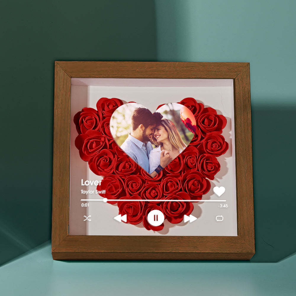 Custom Heart Flower Shadow Box with Photo Romantic Gifts for Lover - CustWitUK
