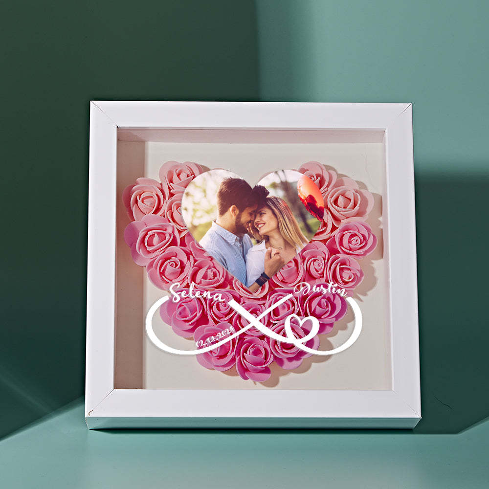 Custom Heart Flower Shadow Box with Photo Romantic Gift for Lover - CustWitUK