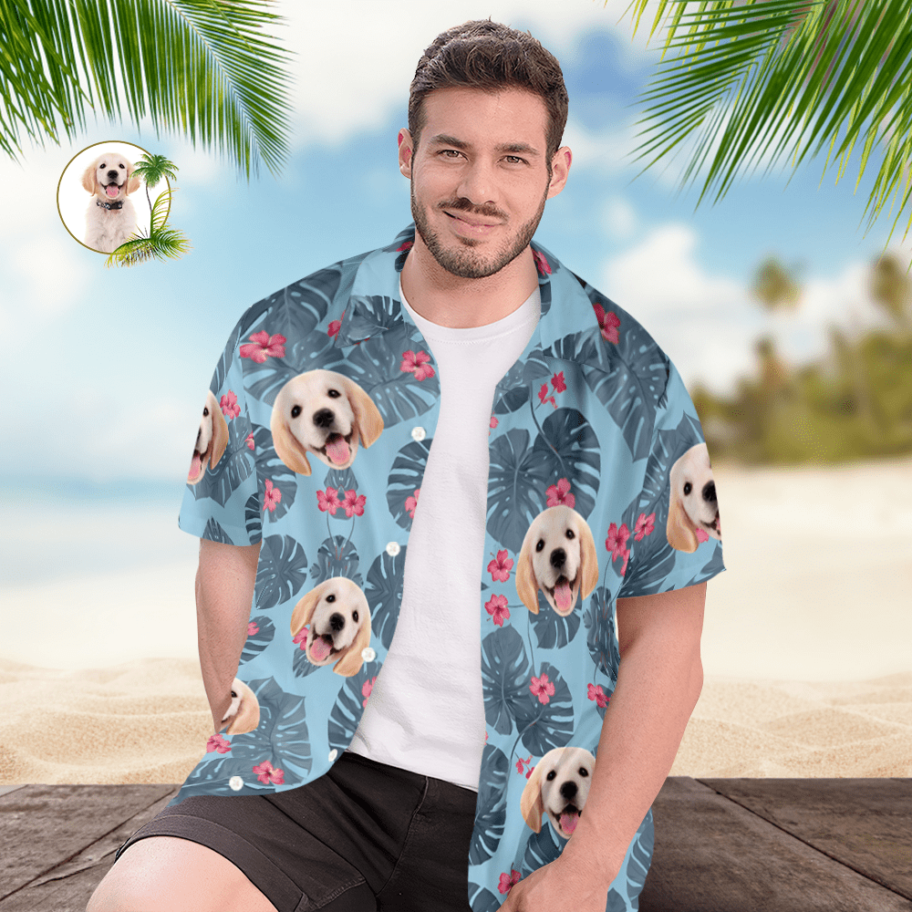 Camisas Hawaianas Personalizadas Con Cara Para Hombre, Regalos Para Fiestas De Vacaciones - Hojas - CustWitES