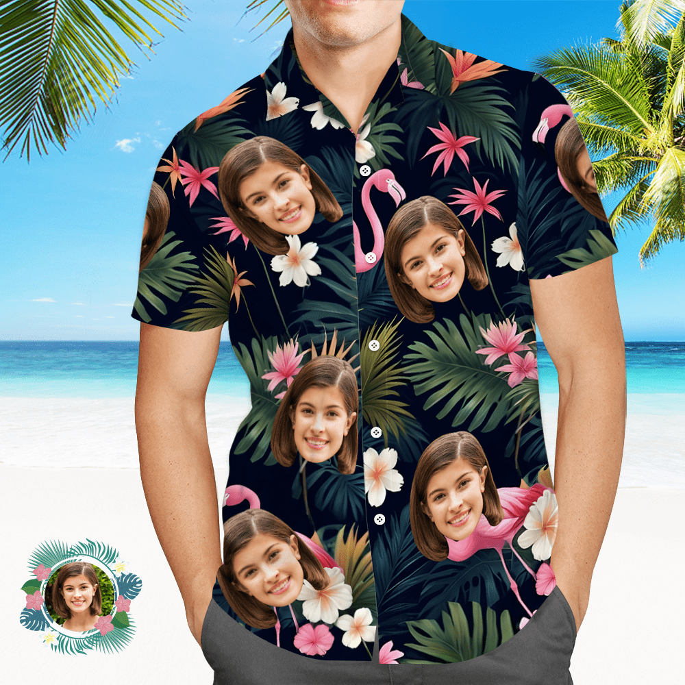 Camisa Hawaiana Personalizada Con Estampado Completo De Flamencos, Flores Y Hojas Para Hombre, Regalo Para Él - CustWitES