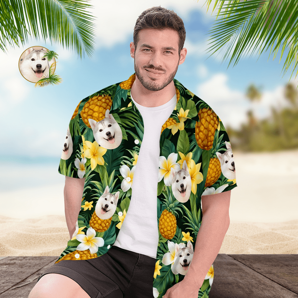 Camisa Hawaiana Con Cara Personalizada Para Hombre, Camisa Hawaiana De Piña, Regalo Para Él - CustWitES