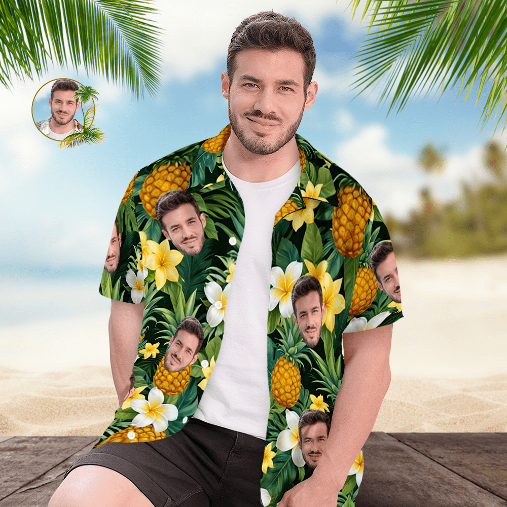 Camisa Hawaiana Con Cara Personalizada Para Hombre, Camisa Hawaiana De Piña, Regalo Para Él - CustWitES