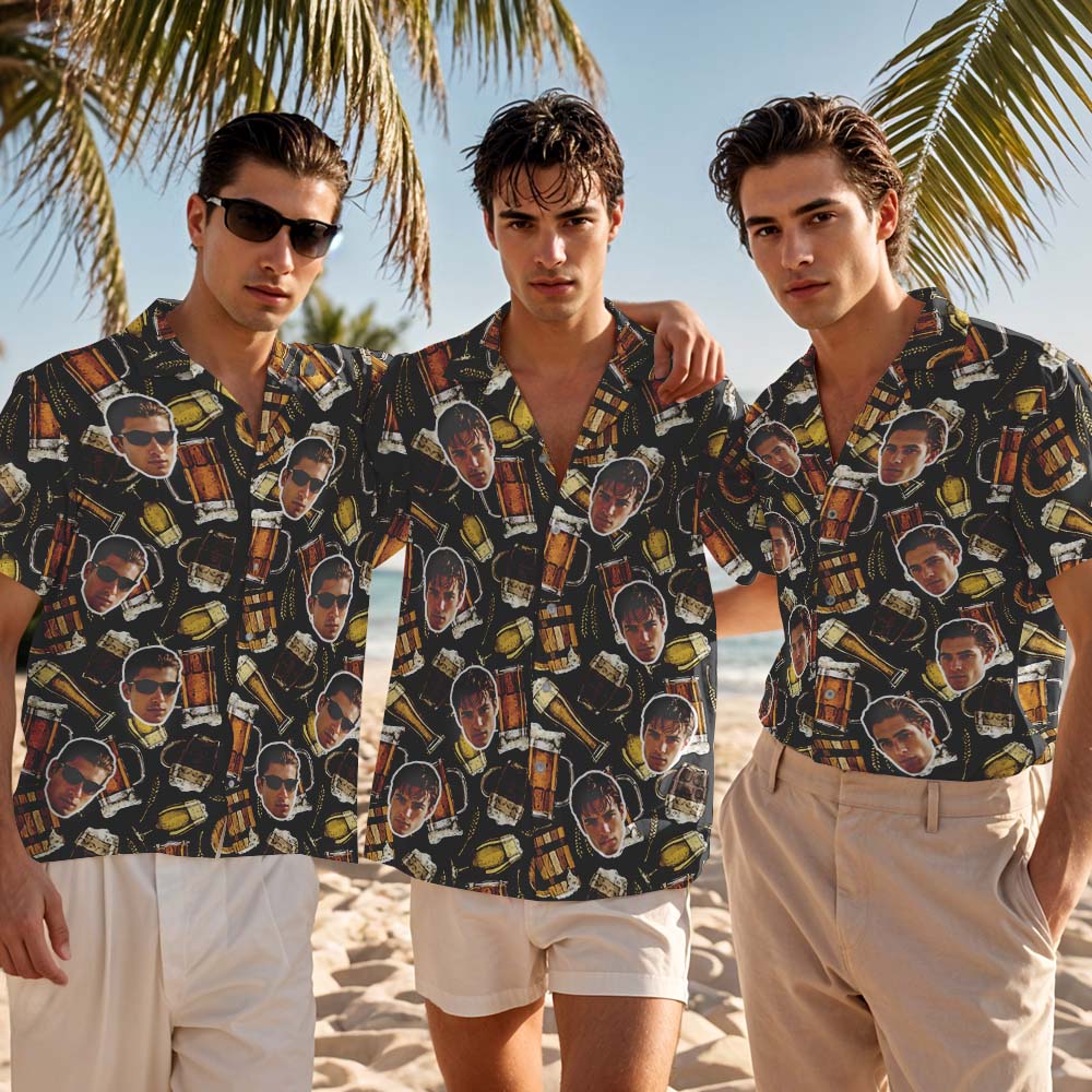 Camisa Hawaiana Con Cara Personalizada, Copa De Vino, Camisa Hawaiana Para Hombre, Idea De Regalo De Verano Para Cara - CustWitES