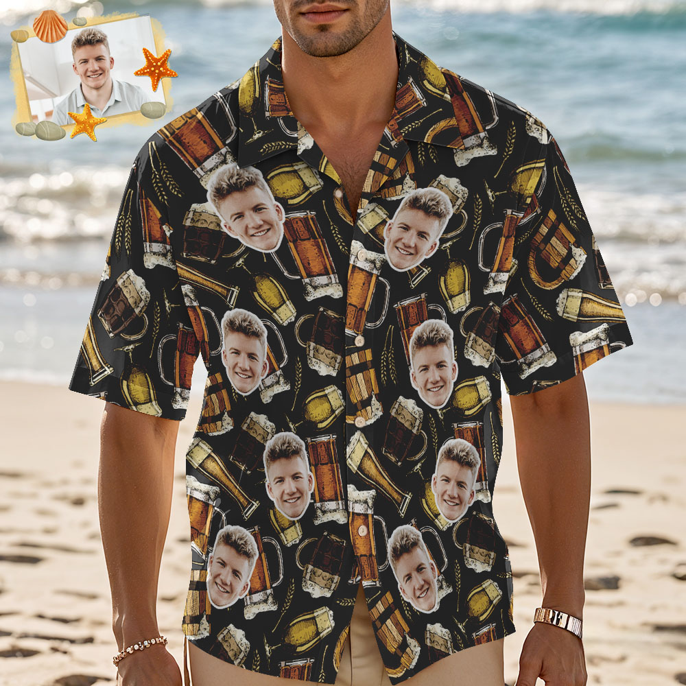 Camisa Hawaiana Con Cara Personalizada, Copa De Vino, Camisa Hawaiana Para Hombre, Idea De Regalo De Verano Para Cara - CustWitES