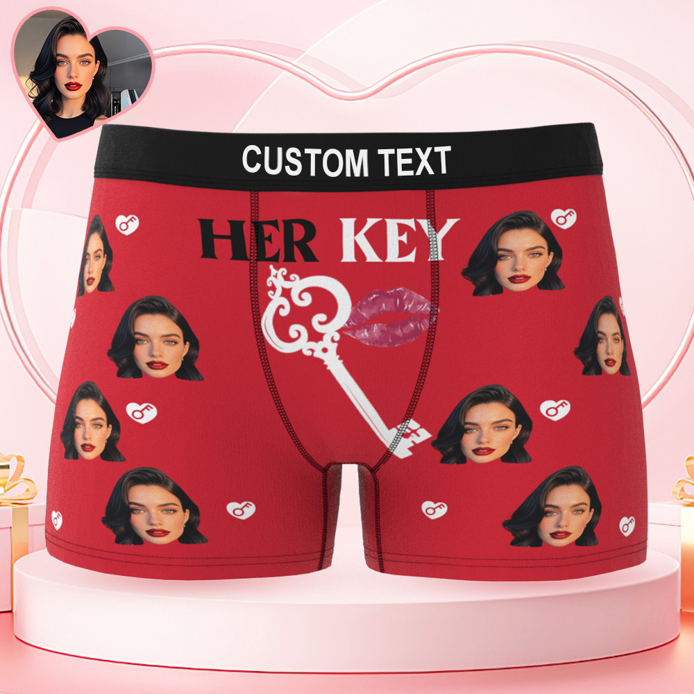 Custom Photo Men's Boxer Shorts Personalized Her Key Property Of Brief Boxer with Name Valentine's Day Gift