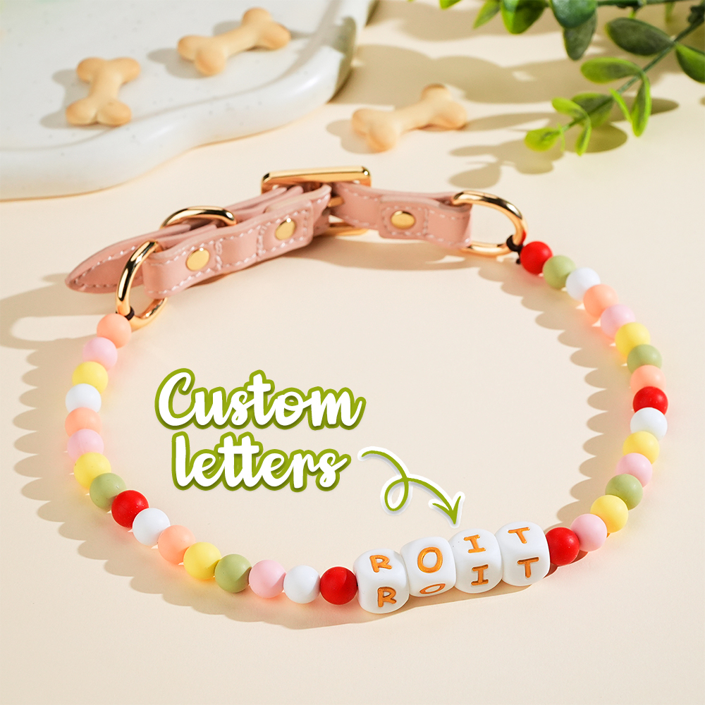 Personalized Pet Dog Cat Name Beaded Collar Adjustable Buckle Custom Pet Necklace Gift For Pet Lovers