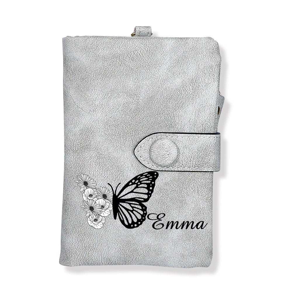 Cartera De Cuero Personalizada De Tres Pliegues Con Diseño De Mariposa Y Flor De Nacimiento, Con Monedero, Regalo Personalizado Para El Día De La Madre Para Mujer. - CustWitES