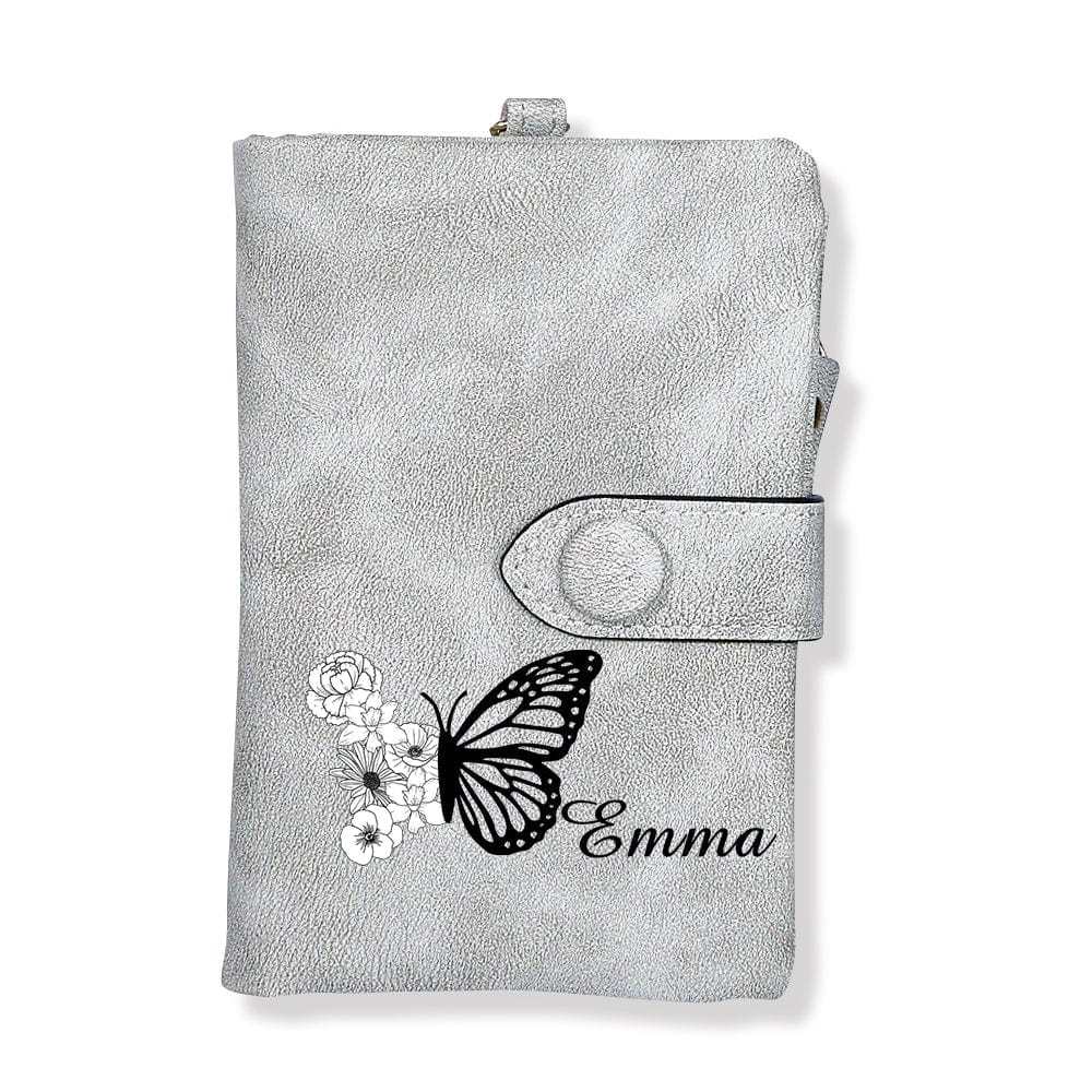 Cartera De Cuero Personalizada De Tres Pliegues Con Diseño De Mariposa Y Flor De Nacimiento, Con Monedero, Regalo Personalizado Para El Día De La Madre Para Mujer. - CustWitES