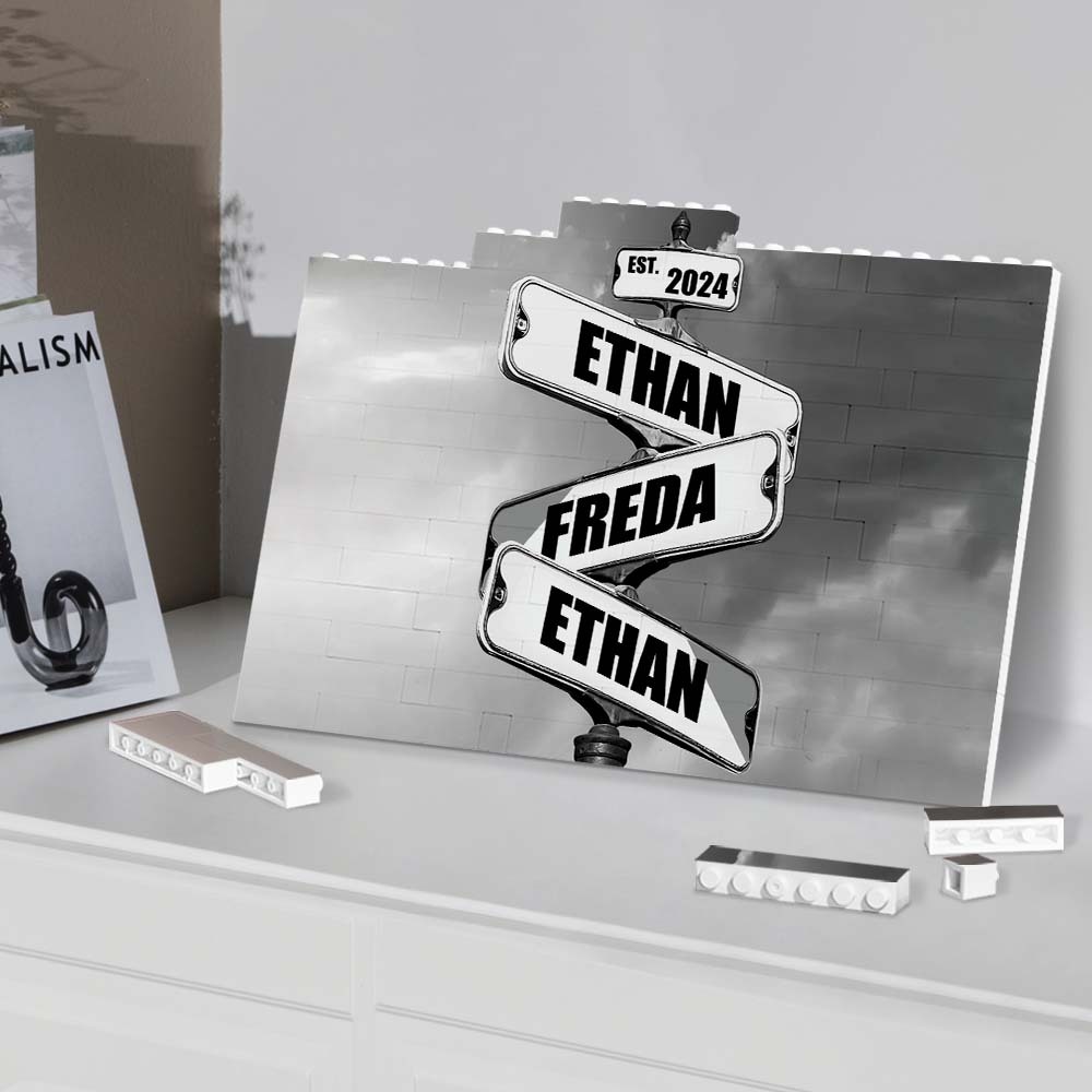 Personalised Road Sign Building Brick Custom Photo Block Square Shape With Your Date And Text - CustWit