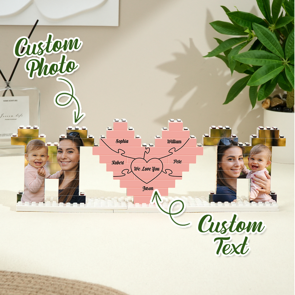 Rompecabezas De Ladrillos De Construcción De Fotos De Mamá Personalizados Con Bloque De Fotos De Nombre De Familia Para Regalo Del Día De La Madre - CustWitES