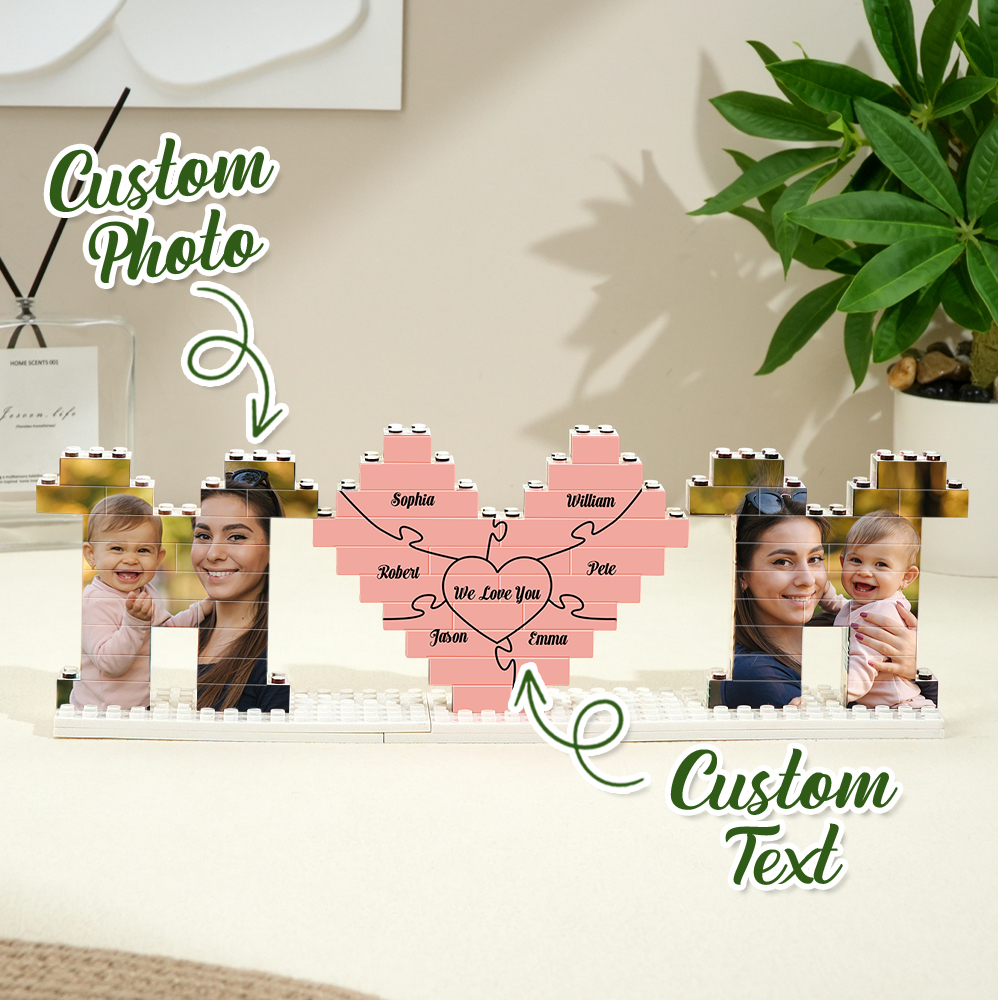 Rompecabezas De Ladrillos De Construcción De Fotos De Mamá Personalizados Con Bloque De Fotos De Nombre De Familia Para Regalo Del Día De La Madre - CustWitES