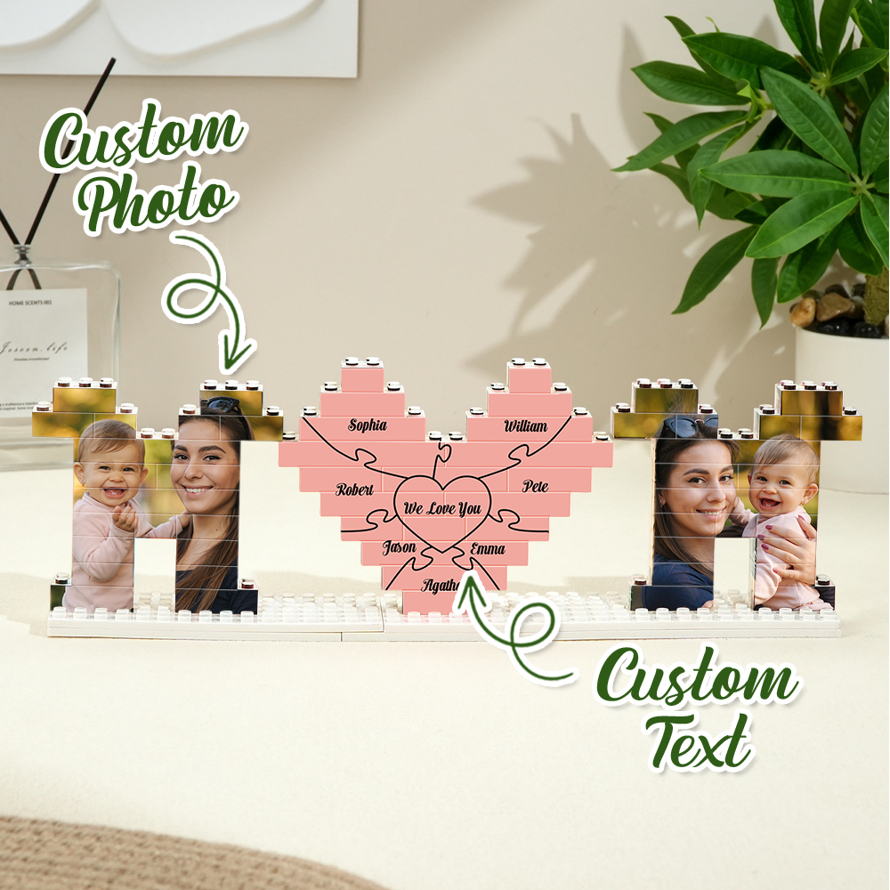 Rompecabezas De Ladrillos De Construcción De Fotos De Mamá Personalizados Con Bloque De Fotos De Nombre De Familia Para Regalo Del Día De La Madre - CustWitES