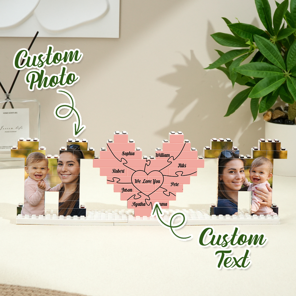 Rompecabezas De Ladrillos De Construcción De Fotos De Mamá Personalizados Con Bloque De Fotos De Nombre De Familia Para Regalo Del Día De La Madre - CustWitES