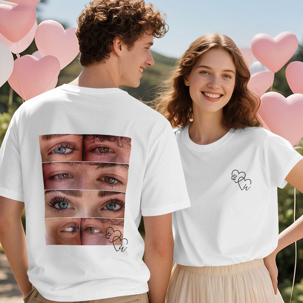 Camiseta Con Foto Personalizada Y Ojos Personalizados Para Pareja - CustWitES