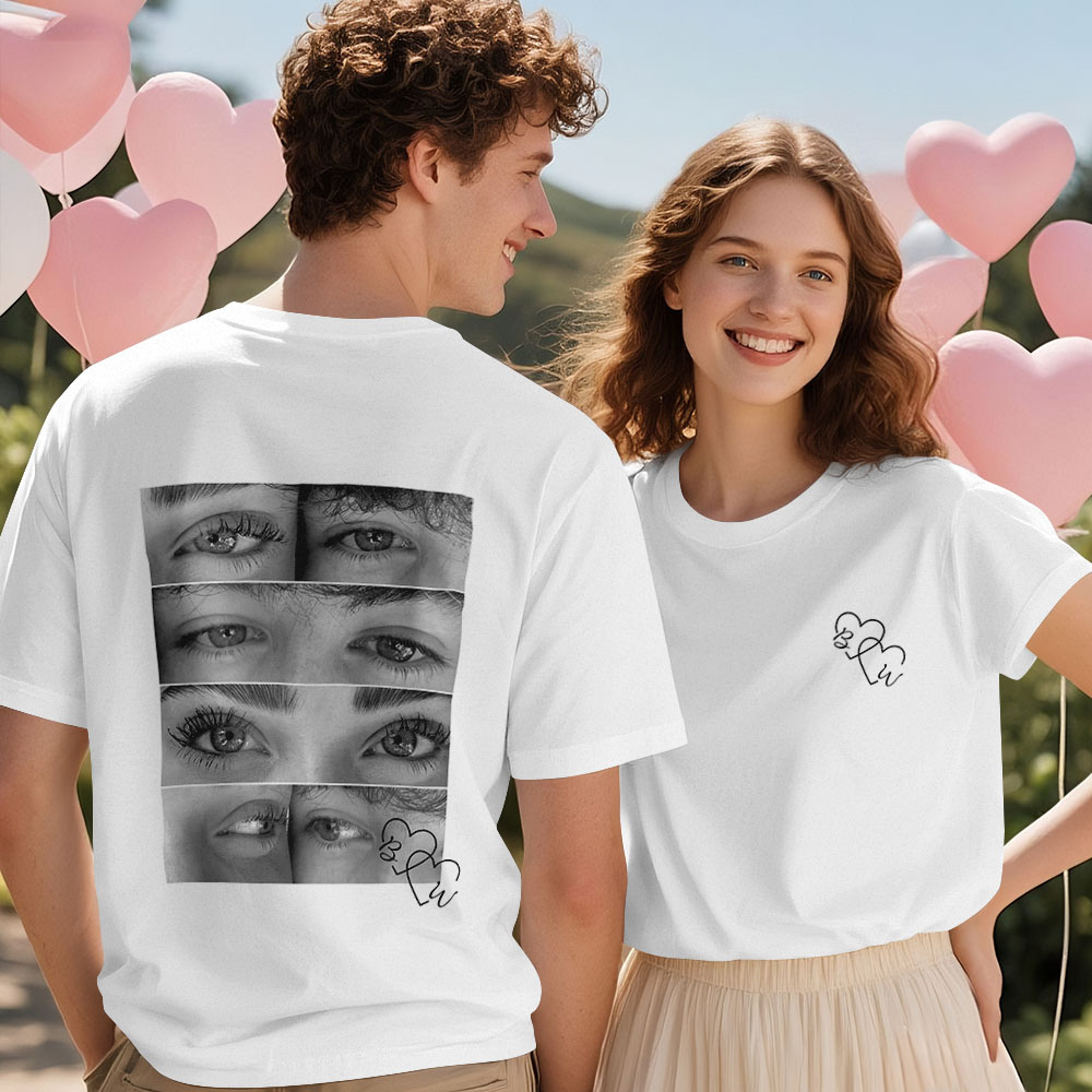 Camiseta Con Foto Personalizada Y Ojos Personalizados Para Pareja - CustWitES
