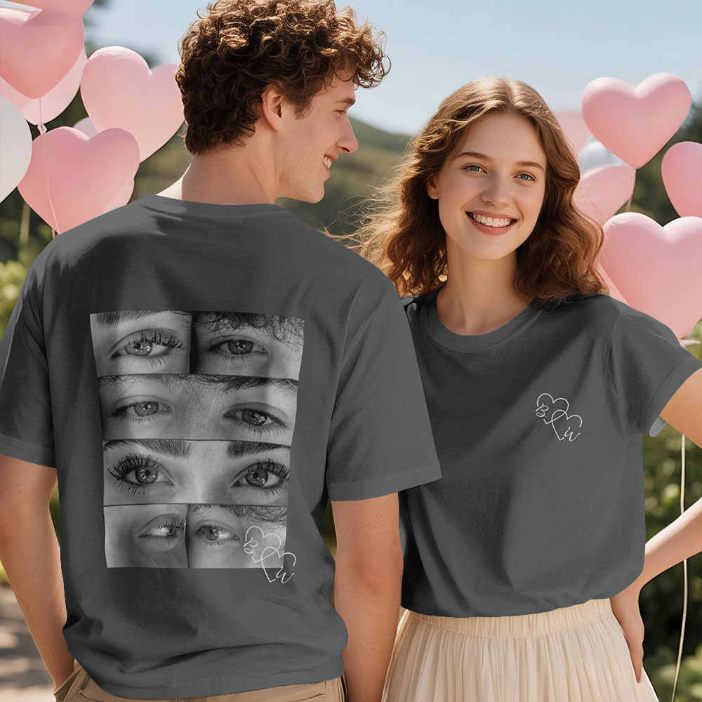 Camiseta Con Foto Personalizada Y Ojos Personalizados Para Pareja - CustWitES
