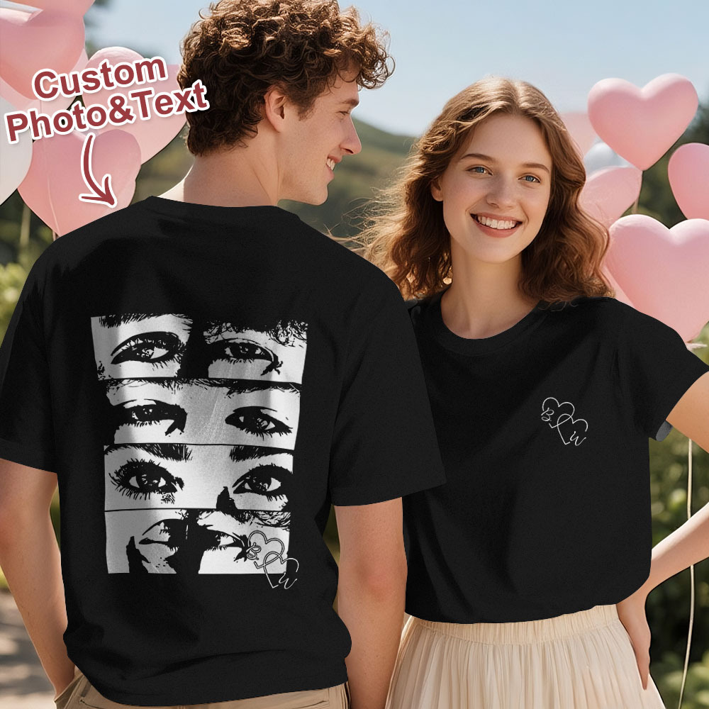 Camiseta Con Foto Personalizada Y Ojos Personalizados Para Pareja - CustWitES