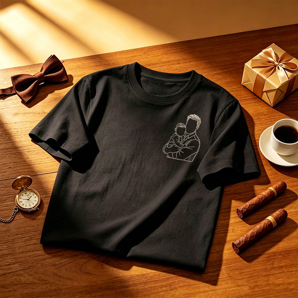 Camisa personalizada con foto de papá - Retrato bordado de papá y niños - Regalo de recuerdo personalizado del Día del Padre - CustWitES