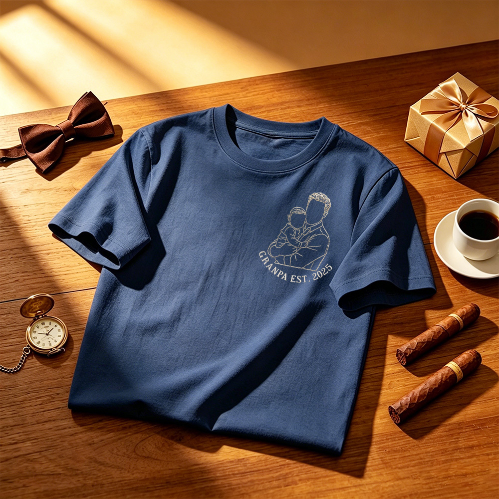 Camisa personalizada con foto de papá - Retrato bordado de papá y niños - Regalo de recuerdo personalizado del Día del Padre - CustWitES