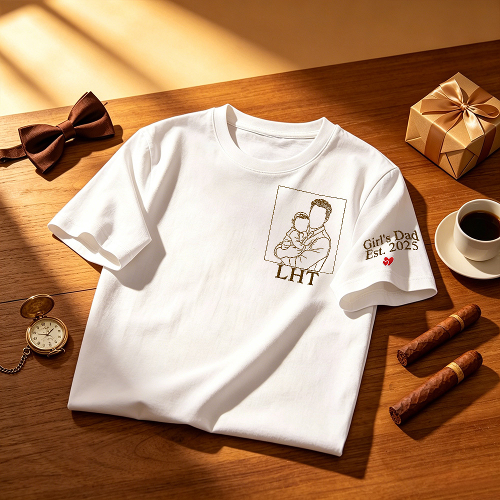 Camisa personalizada con foto de papá - Retrato bordado de papá y niños - Regalo de recuerdo personalizado del Día del Padre - CustWitES